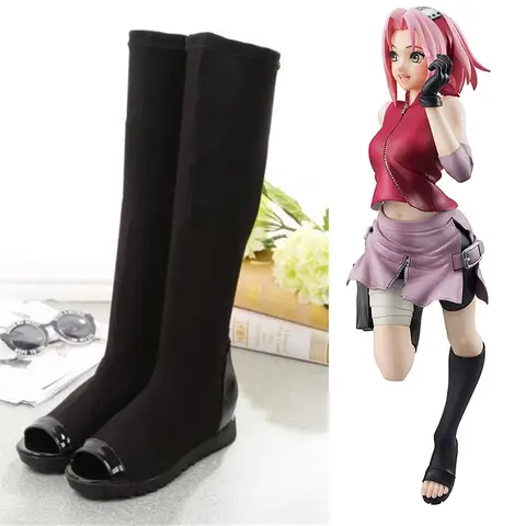Janpanese Anime Shippuden Haruno Sakura Scarpe Cosplay Stivali Taglia personalizzata Festa di Halloween per donne Ragazze Nero