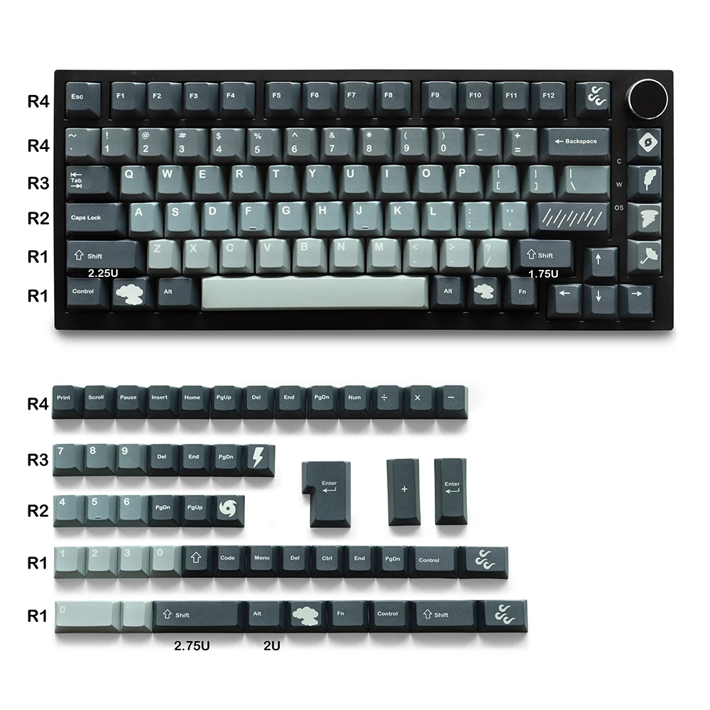 GMK Storm Keycaps PBT Material 130 Keys Cherry Profile Five Side Dye-Sublimation for 61/87/104/108 Mx Switch Mechanical Keyboard