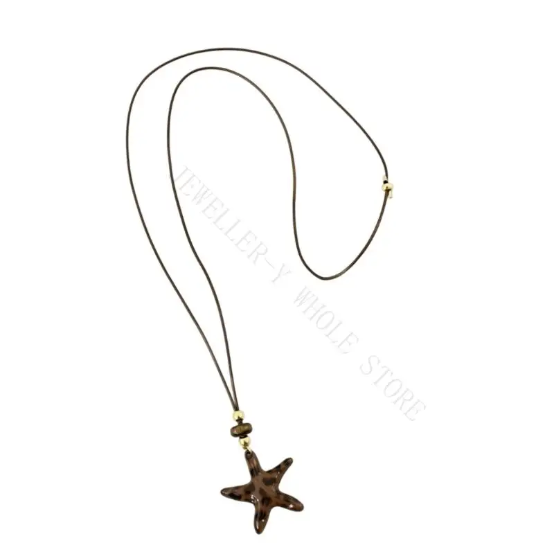 R7UF Party Ready Animal Print Pendant Necklace With Long Cord And Bead Detail