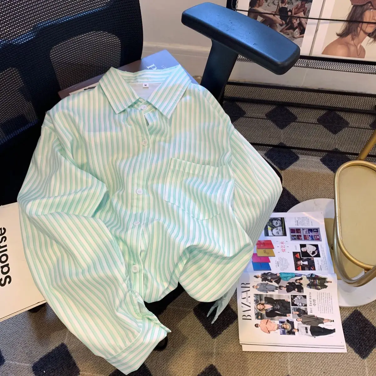 Gestreept overhemd vest jas dames Veelzijdig shirt met lange mouwen Design topjas