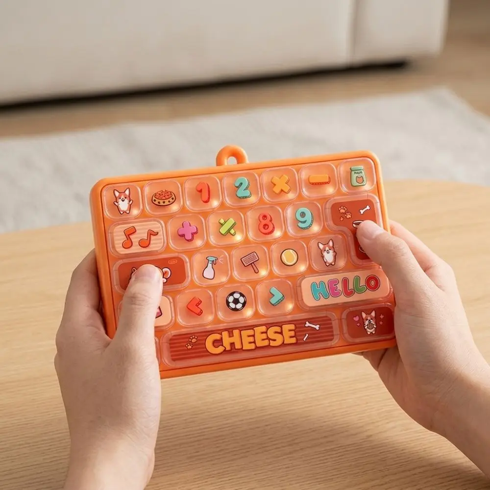 Cartoon 26 Keys Fidget Keyboard Clear Key Sounds Clickable Keys Mechanical Keyboard Keychain Plastic Animal Patterns