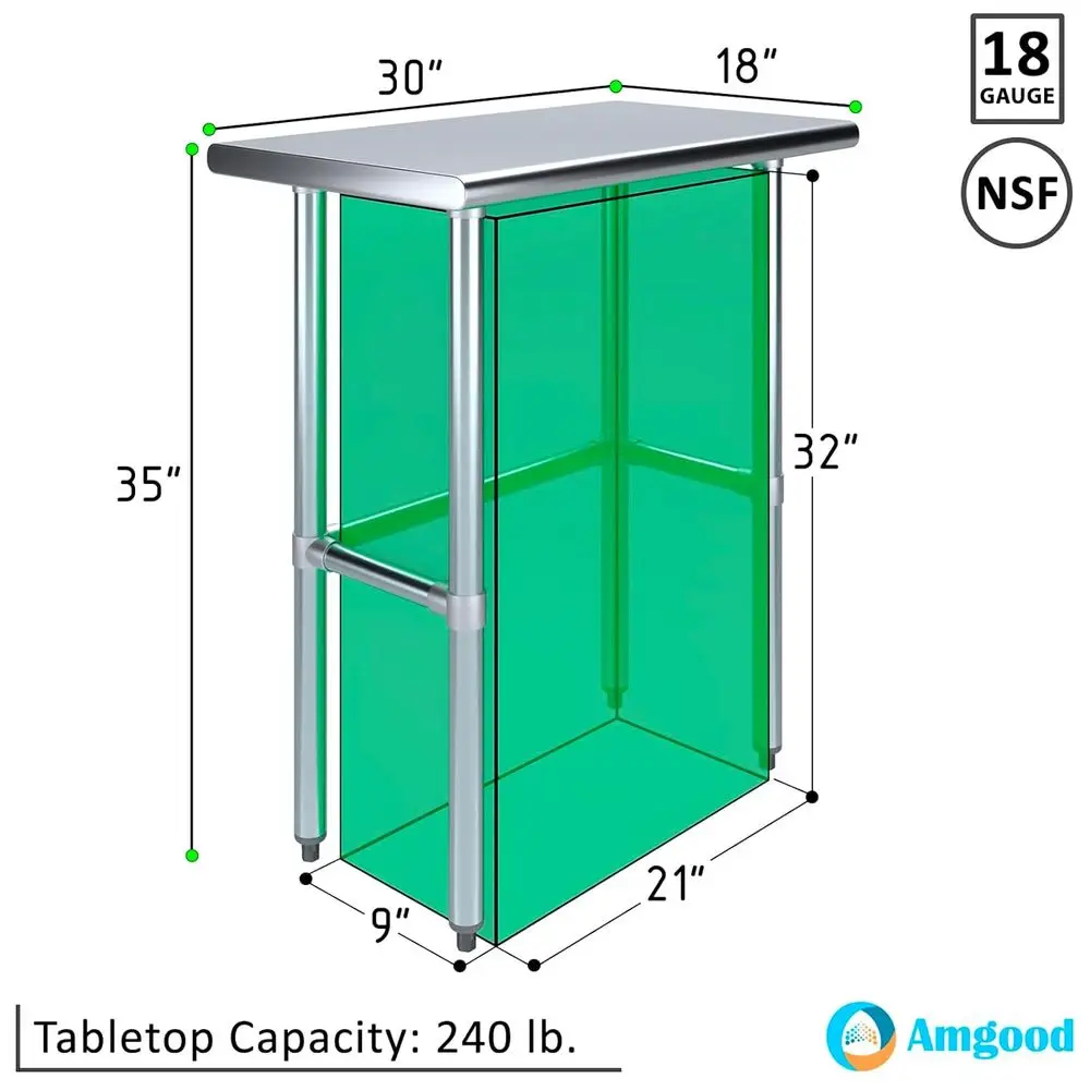 18 x 30 Stainless Steel Prep Table with Open Base - NSF Certified Kitchen Island for Food, Laundry, and Utility Use