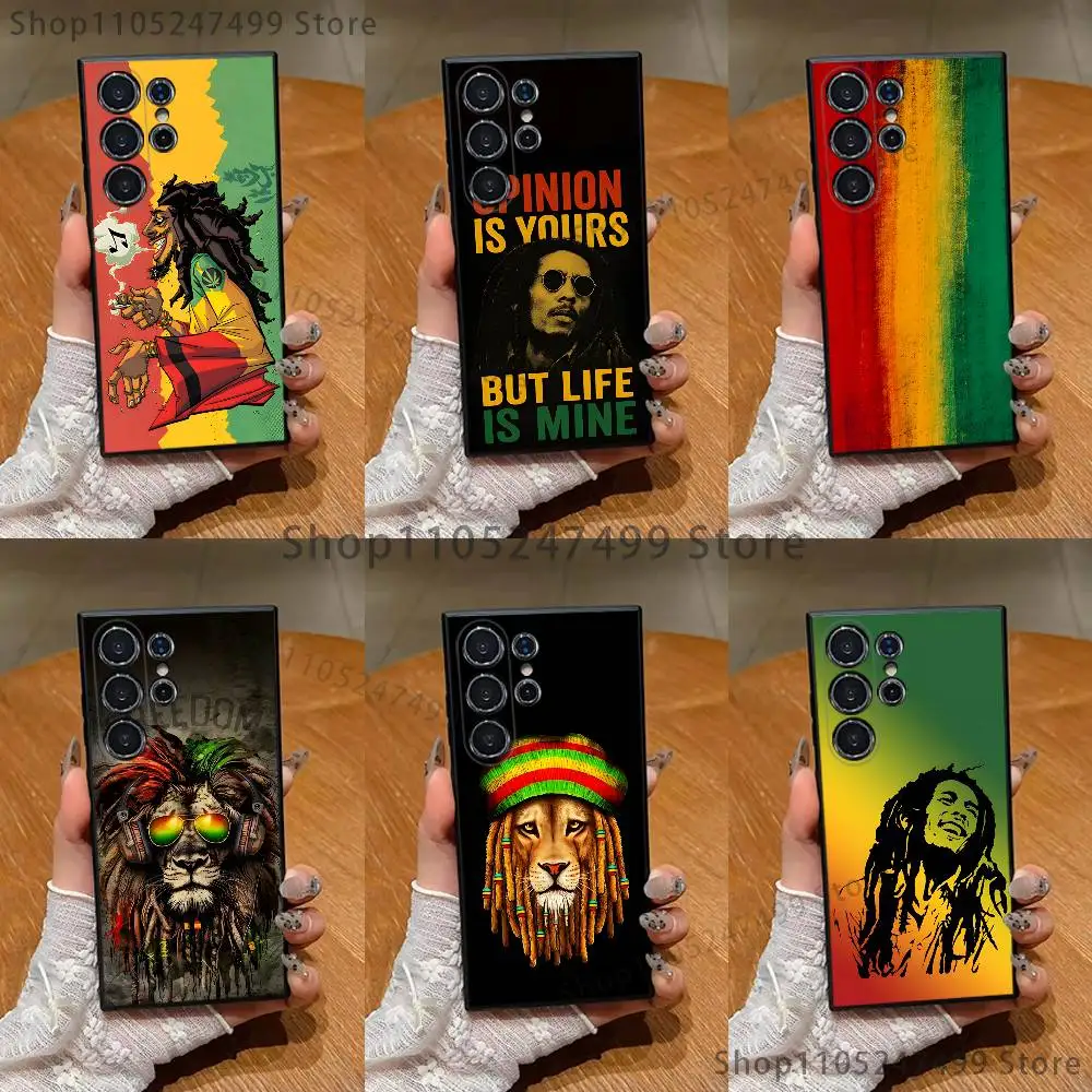 

Rasta Lion B-Bob Marley Phone Case For Samsung S 25,24,23,22,30,21,10,9,Ultra,Plus,Lite,FE,4,5 G Black Soft Case