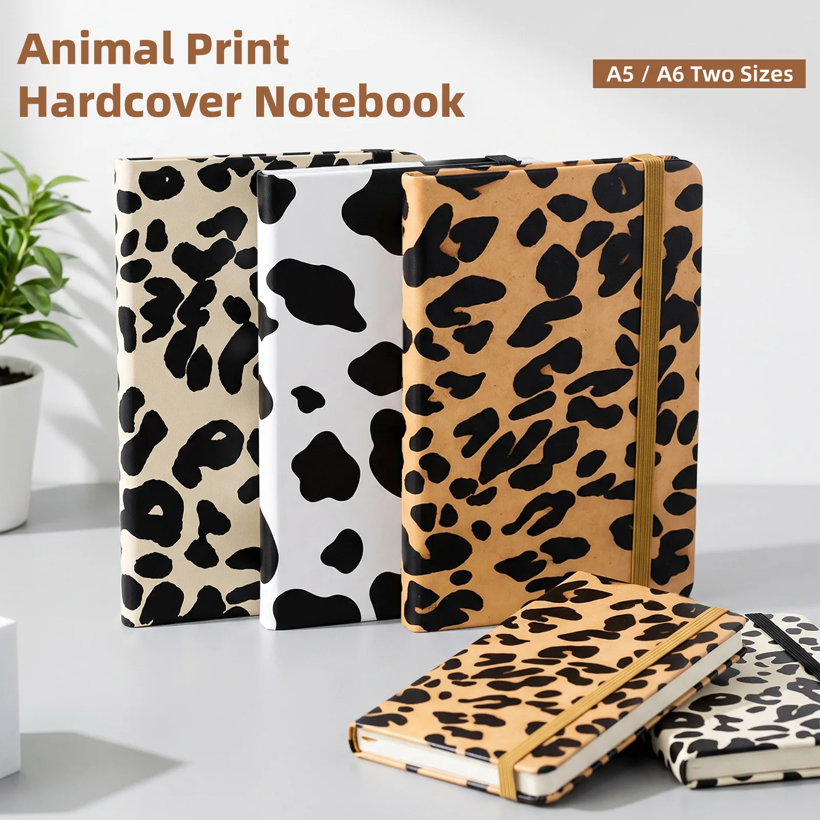 A5  A6  Strap Notebook Cute Leopard Print High-Value Thick Leather Cover Student Hardcover Lined Notebook Custom Stationery