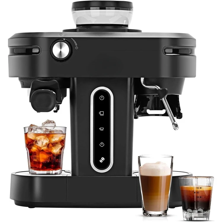 Máquina de café expresso semi automática com moedor e vapor, Cafeteira compacta, 28 oz removível, 3 em 1, 15Bar