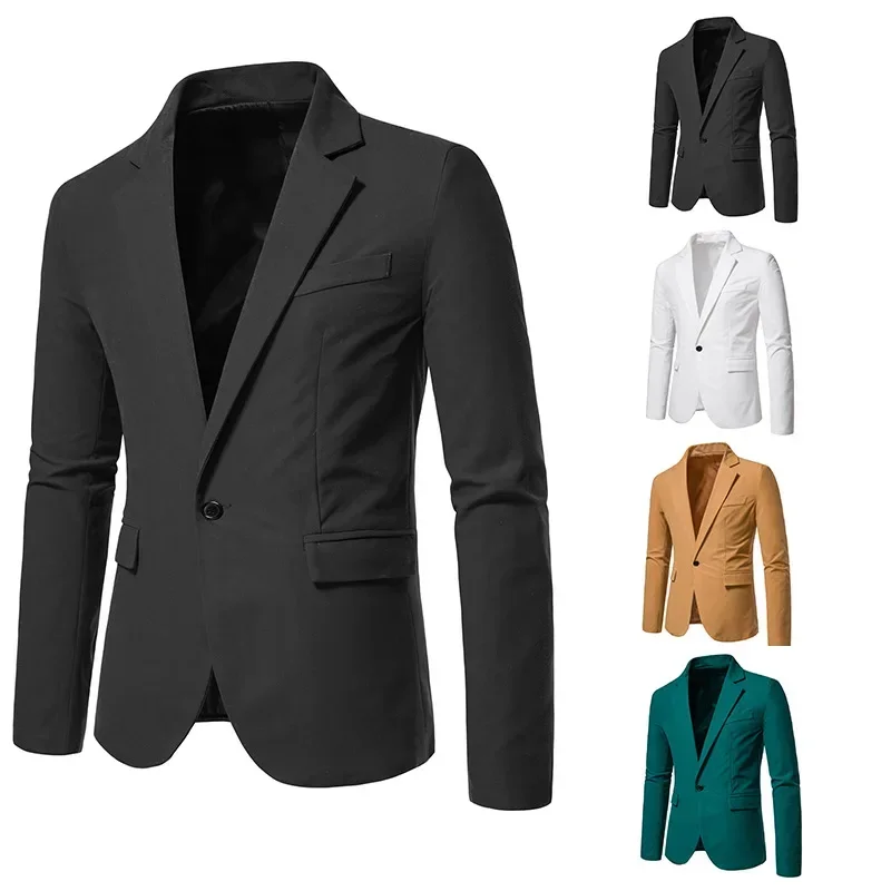 

2023 New Men's European and American Solid Color Suede Single Button Jacket Suit Casual Wedding Dress