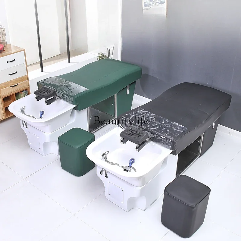 

02Barber Shop High-End Shampoo Chair Lying Completely for Hair Salon Thai Massage Flushing Bed Ceramic Basin