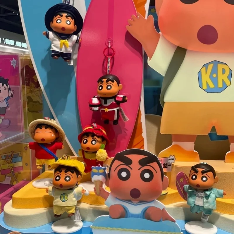Original In-Stock Crayon Shin-chan Going to the Beach Serie Vinyl Figure Pendant Blind Box Keychain Collectible Ornament ToyGift