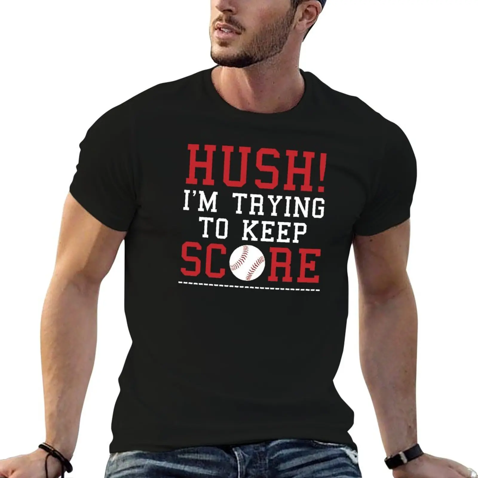 Hush I'm Trying To Keep Score Funny Baseball Scorekeeper T-Shirt Comfortable Workout Short Sleeve Shirt