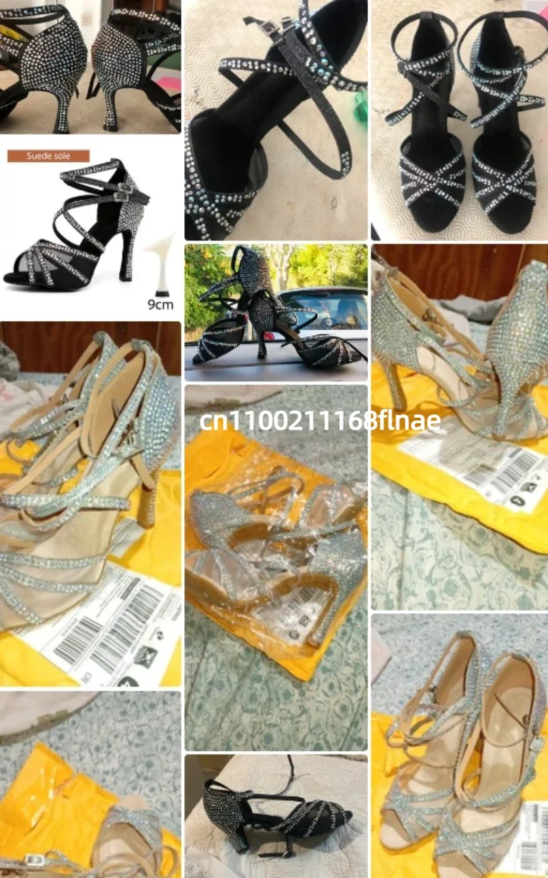 Lateinamerikanische Tanzschuhe für Damen, professionell, mit Diamantbesatz, hoher Absatz, weiche Sohle, für den Innenbereich, zum Üben und für Auftritte im Ballsaal. – Detail 2