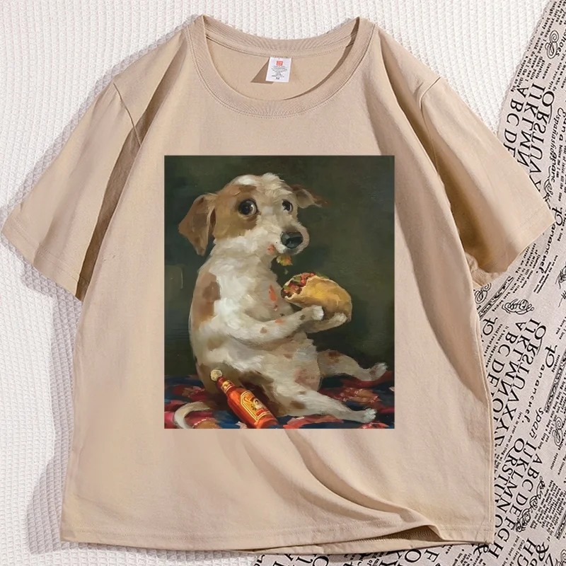 

Vintage Dog Chill with Taco Bell Graphic Tshirt Funny Cotton Short Sleeve T-shirts Causal Loose Round Neck Breathable Clothes