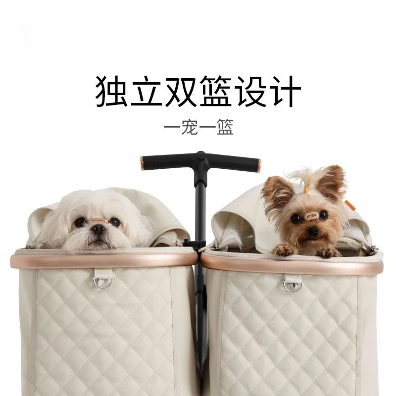 Two-seater cart foldable Two puppies out cart Cat cart ride