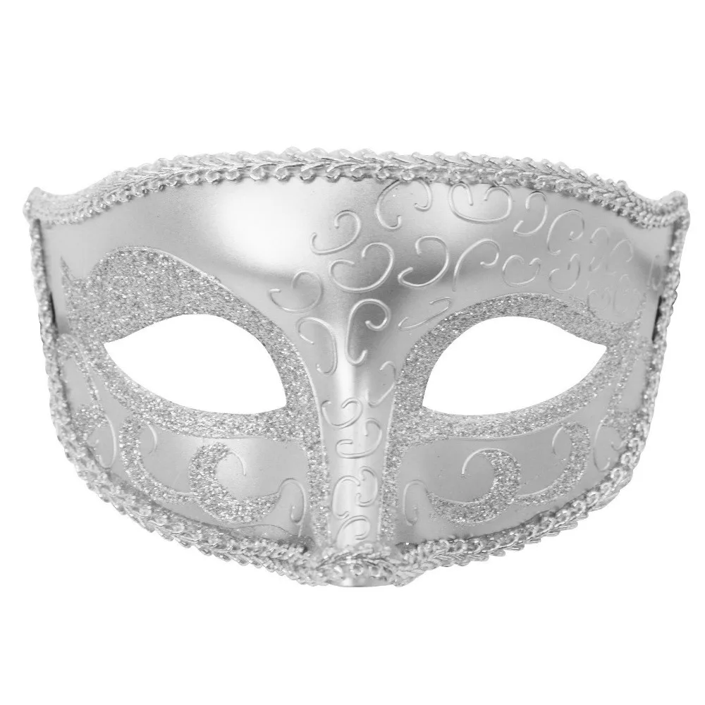 Half Face Cut Masquerade Eye Mask Rhinestone Embedded Ribbon Tie Closure Feather Face Veil Lightweight Plastic Side Flower Trim