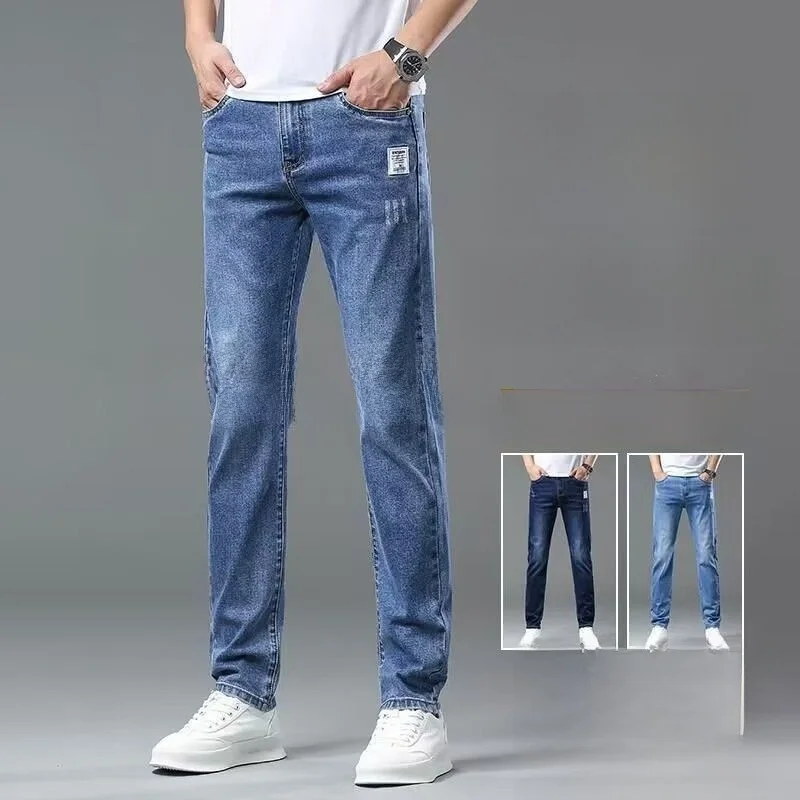 

Мужские джинсы Slim Fit из износостойкого хлопкового стрейч-денима, средняя высота талии, универсальные для всех сезонов, современный стиль