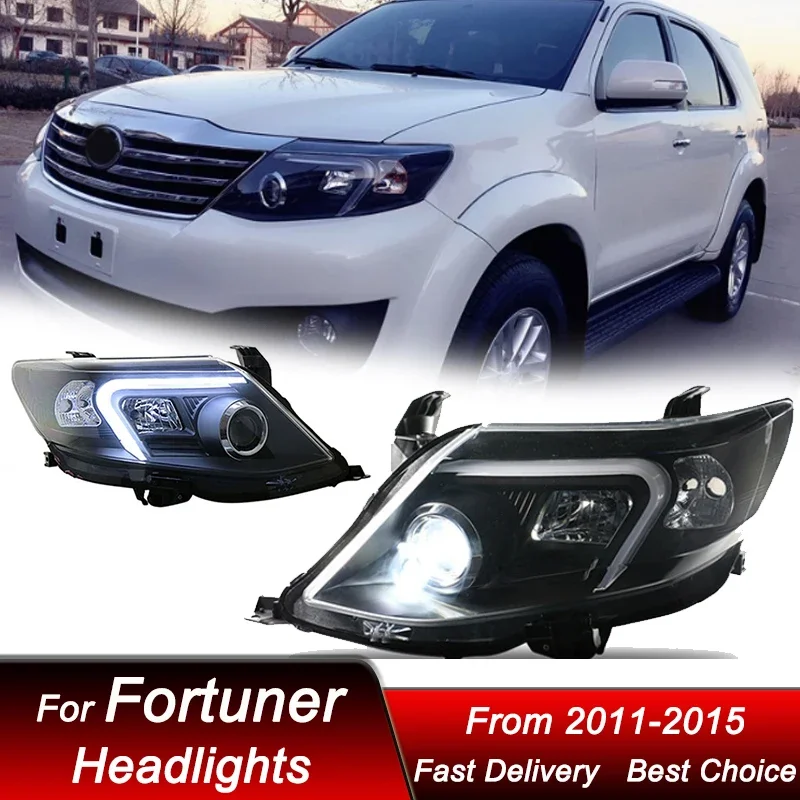 

Поп-автомобильные светодиодные фары для Toyota Fortuner 2011-2015, светодиодные новые стильные автомобильные фары в сборе, обновленный комплект аксессуаров для линз проектора