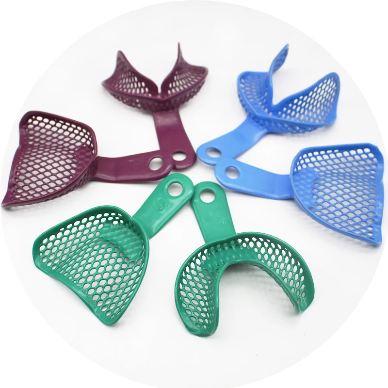 6pcs/set Dental Impression Trays Edentulous Jaw Impression Tray Plastic-Steel Teeth Holder Dentistry Impression Material Tools