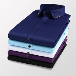BROWON 2025 Smart Casual Summer Shirt Men Short Sleeve Turn Down Collar Business Mens Dress Shirts Anti-wrinkle Easy Care