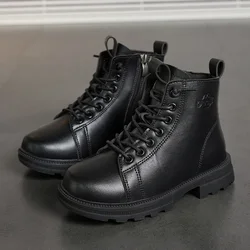 Children Shoes Fashion Boots Boy Girls Black Waterproof Autumn Winter Leather Shoe Sneaker Lace Up Non-slip Ankle Boots for Girl