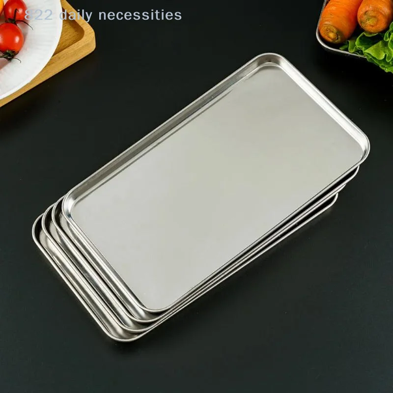 Rectangle Stainless Steel Tray Commercial Buffet Presentation Tray Food Serving Plate Rice Noodle Pan Dishes Storage Organizer