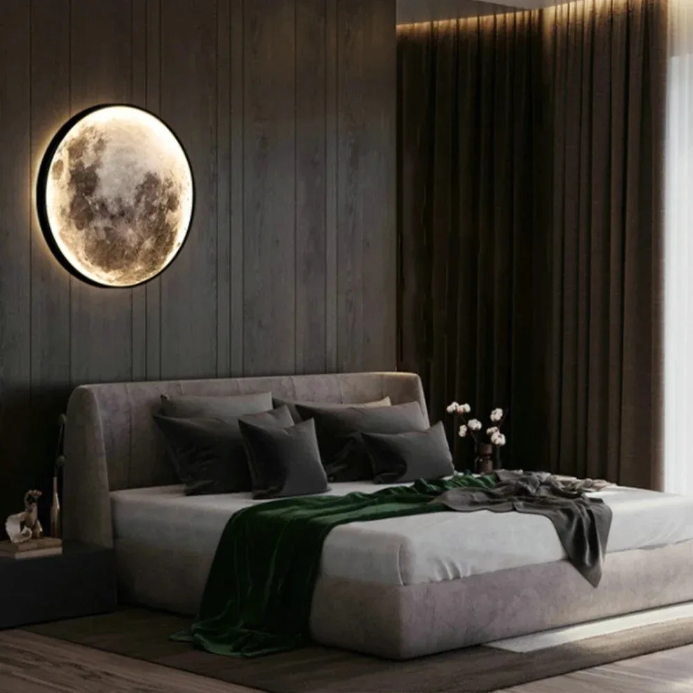 Lámpara de pared de Luz De Luna moderna, candelabro LED de fondo para dormitorio, decoración creativa para el hogar, escaleras de tierra, Wandlampe