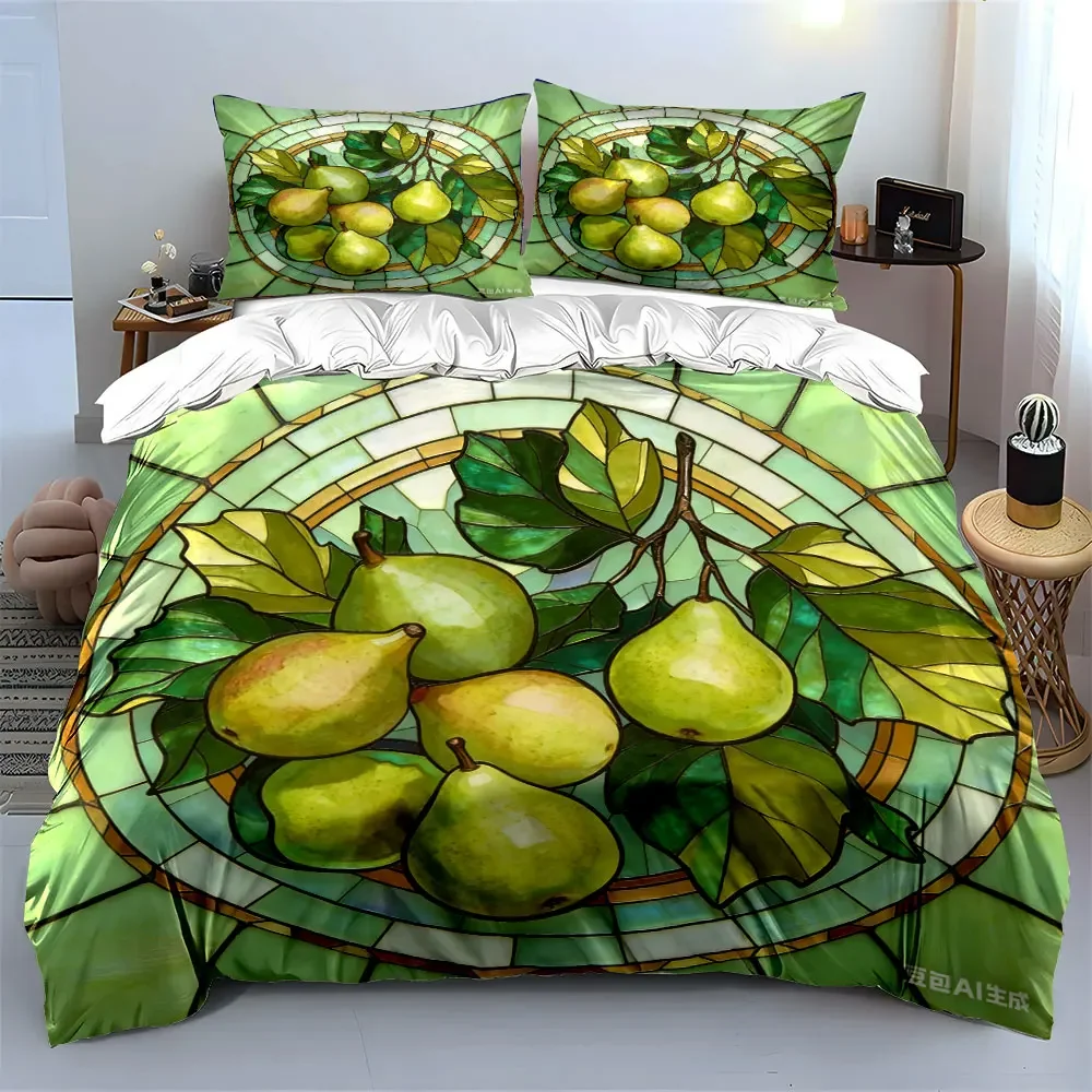 Stained Glass Pear Decoration Set Multiple sizes kid's and adults' bedroom Exquisite 3PC bedding set, gift