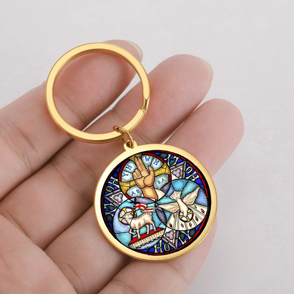 Dawapara Heilige Dreifaltigkeit Trindade Anhänger Schild der Dreifaltigkeit Schlüsselanhänger Christlicher Schutzschmuck Edelstahl Schlüsselanhänger – Detail 4