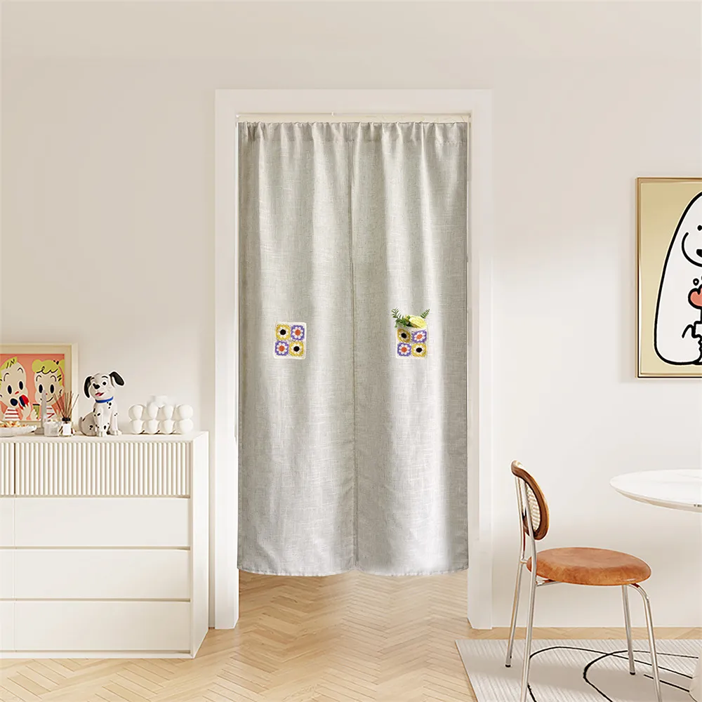 ستارة باب كتان بوهو مع جيب زهور ، ألواح نوافذ تصنعها بنفسك للفناء ، زجاج ، خصوصية المطبخ ، مقسم التقسيم ، ديكور غطاء الباب