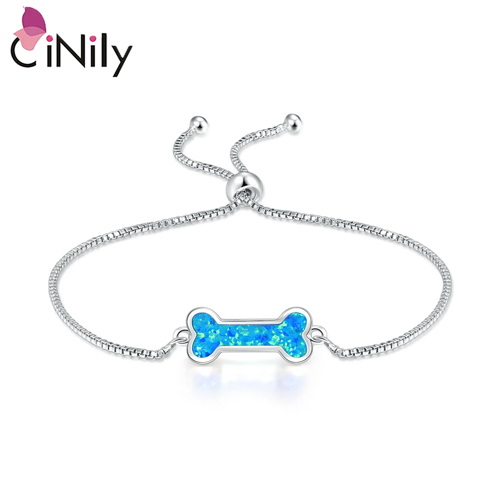 CiNily Cute Female Blue Fire Opal Bracelet Charm Silver Color Dog Bone Chain Bracelets For Women Girls Trendy Wedding Bithday