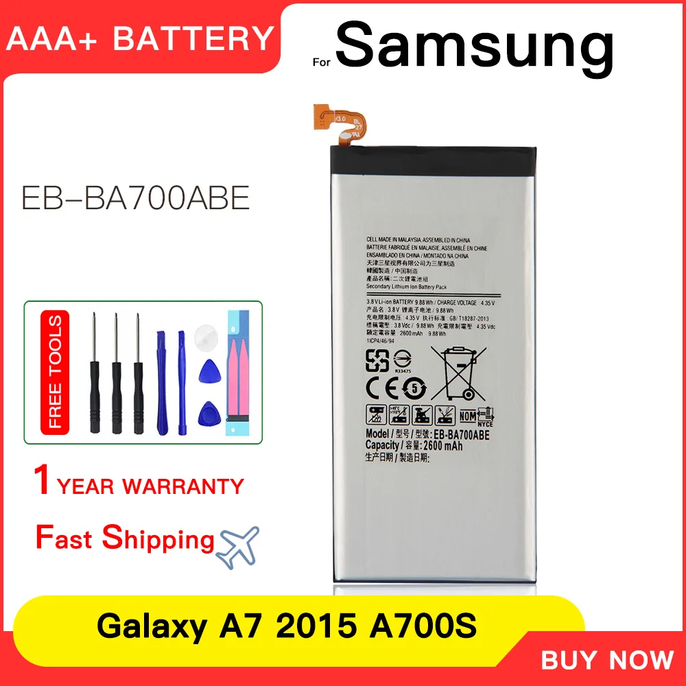 

Genuine EB-BA700ABE 2600mAh Battery For Samsung Galaxy A7 2015 A700FD SM-A700 A700L A700F/H/S/K/YD A7000 A7009 Batteria+Tools