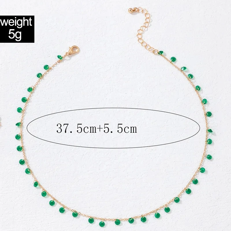 Tocona INS Green Beaded Chain Choker Neckalce for Women Charms Tassel Geometry Adjustable Bohemian Jewelry Collar 23120