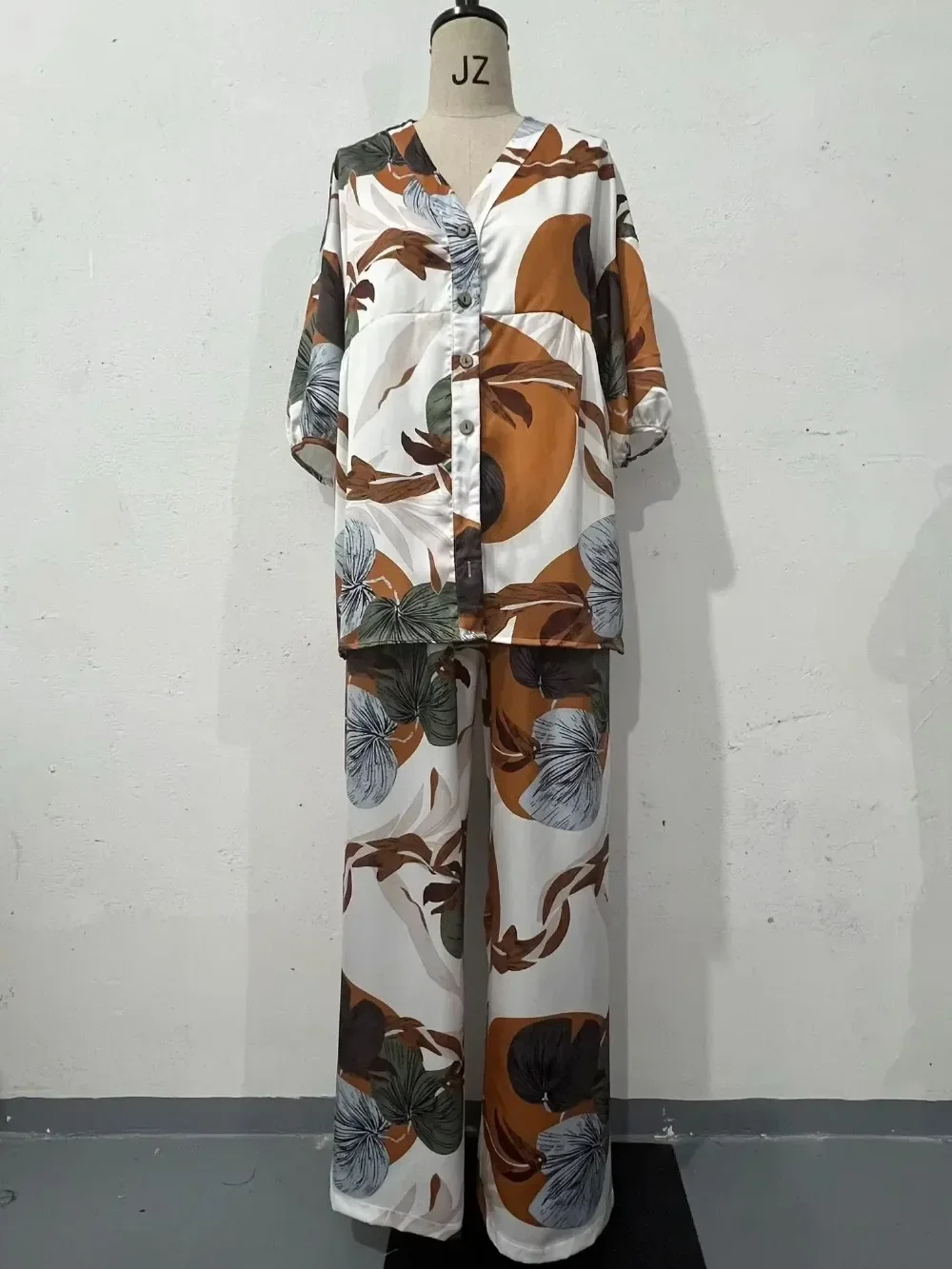 Conjunto informal de 2 piezas para mujer, blusa con una botonadura, pantalones de pierna ancha, traje de Marruecos, conjunto de Dubái 2026, trajes árabes informales para mujer