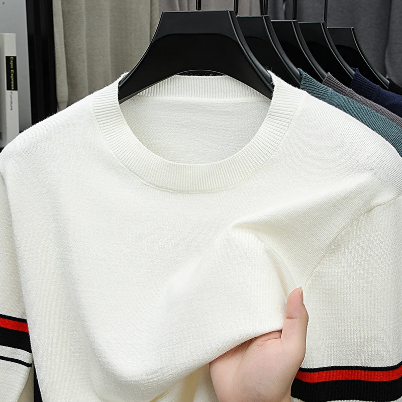 

Original Design Men's O-Neck Pullover Long-Sleeve Knitwear Autumn New Arrival Color-Block Striped Base Shirt Commute Men'swear