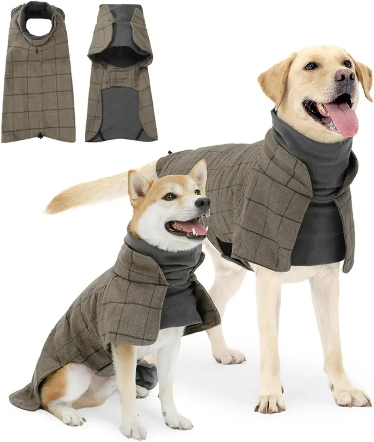 Casaco quente para cachorro, colete de lã xadrez inglês, jaqueta  corta-vento, roupas de inverno com ilhós de tração, adequado para todos os  tipos de cães - AliExpress, image size:1264x1495