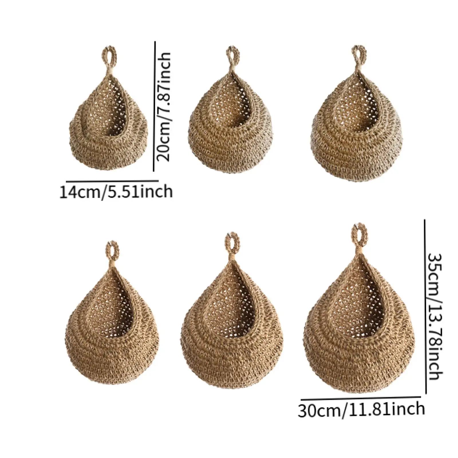 6 Pieces Jute Rope Hanging Wall Baskets for Restaurant Lightweight Weaving