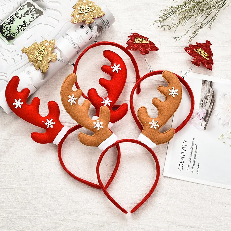 

US UK Christmas Decoration Supplies Reindeer Antler Xmas Tree Head Hat Toppers Costume Headbands Hair Accessories