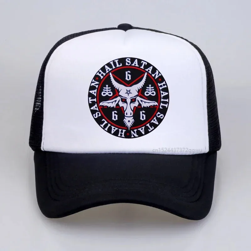 Hail Satan Baphomet Goat Pentagram Baseball Cap - Adjustable, Breathable Mesh Trucker Hat for Men & Women, Rock Goth Unholy Desi