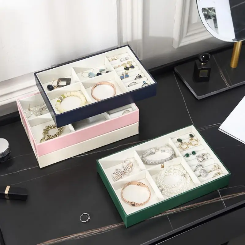 Jewelry Storage Box Desk Jewellery Space Saving PU Bracelet Ring Pillow Jewellery Holder Tray Jewelry Packaging Case