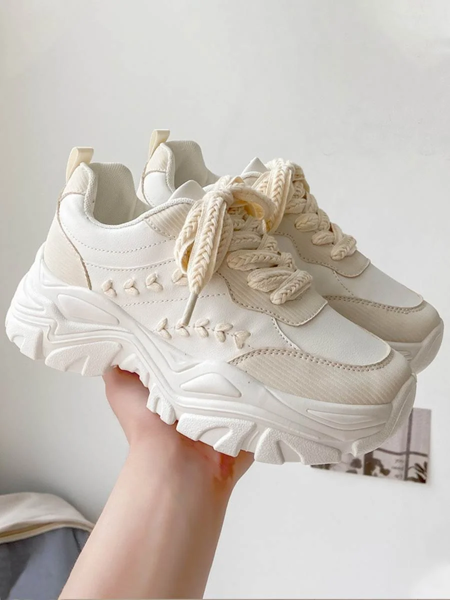 Wheat Dad Shoes Women Ins Trendy Spring Popular 2023 New Breathable All-Match Thick Bottom Height Increasing White Sneakers