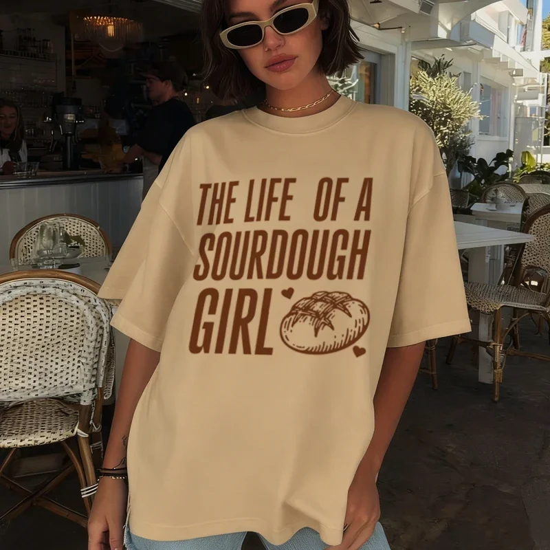 Life of a Sourdough Girl Trendy Funny T Shirt Bread Baking T-Shirt Cute Aesthetic Foodie Tshirts Women Short Sleeve Loose Tops