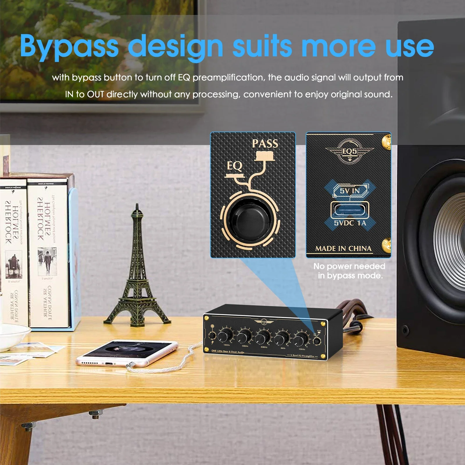 Nobsound EQ5 2,0 canales Mni preamplificador EQ analógico de 5 bandas ecualizador de Audio procesador de Audio para hogar/coche preamplificador estéreo