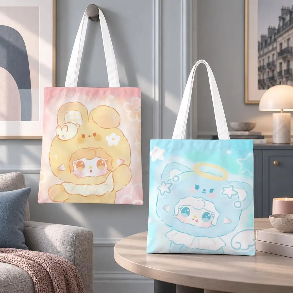Cute Character Yooki Storage Bags Eco Canvas Tote Odorless Reusable Double Print Shopping Bag
