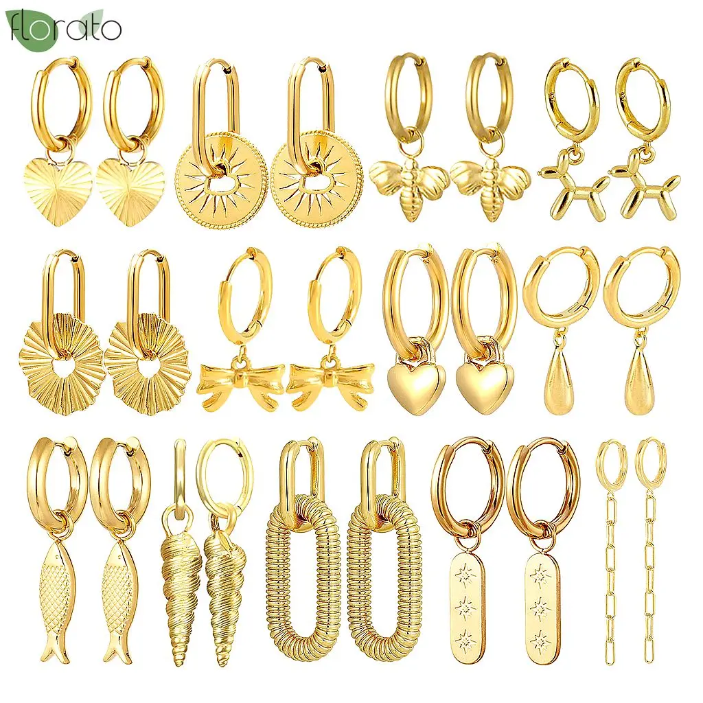 

Retro Metal Gold Color Small Hoop Earrings for Women 925 Sterling Silver Needle Fashion Geometric Pendant Earrings Fine Jewelry