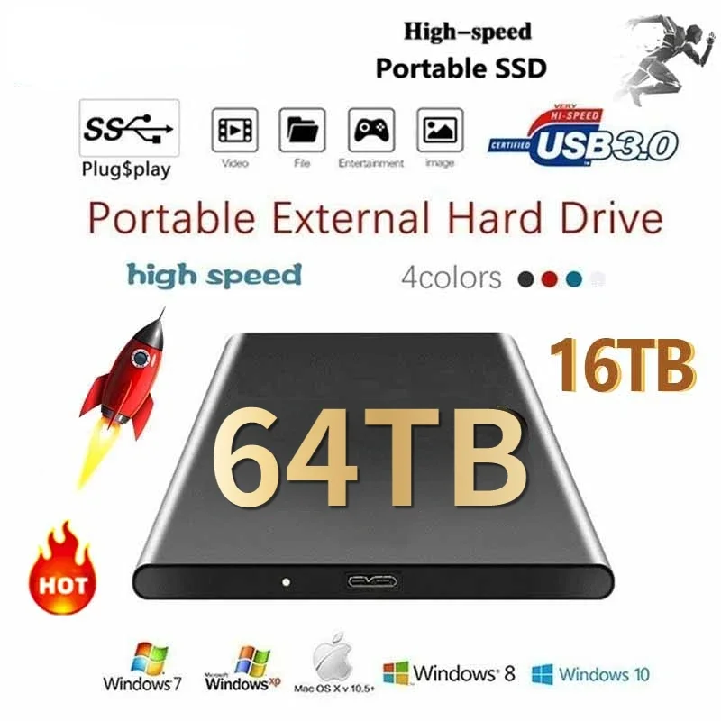 대용량 저장 USB 3.0 인터페이스 메모리 하드 드라이브, 휴대용 고속 SSD, 2TB, 4TB, 8TB, 16TB, 30TB, 신제품