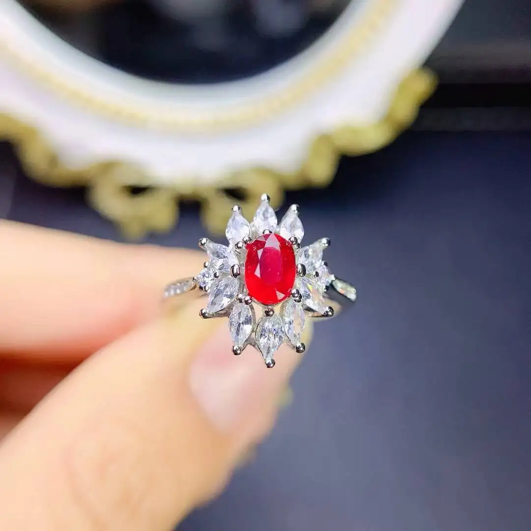 KJJEAXCMY high-grade Jewelry Natural Women's Ruby Ring S925 Silver Colorful and splendid Crystal pure fire flash explosion