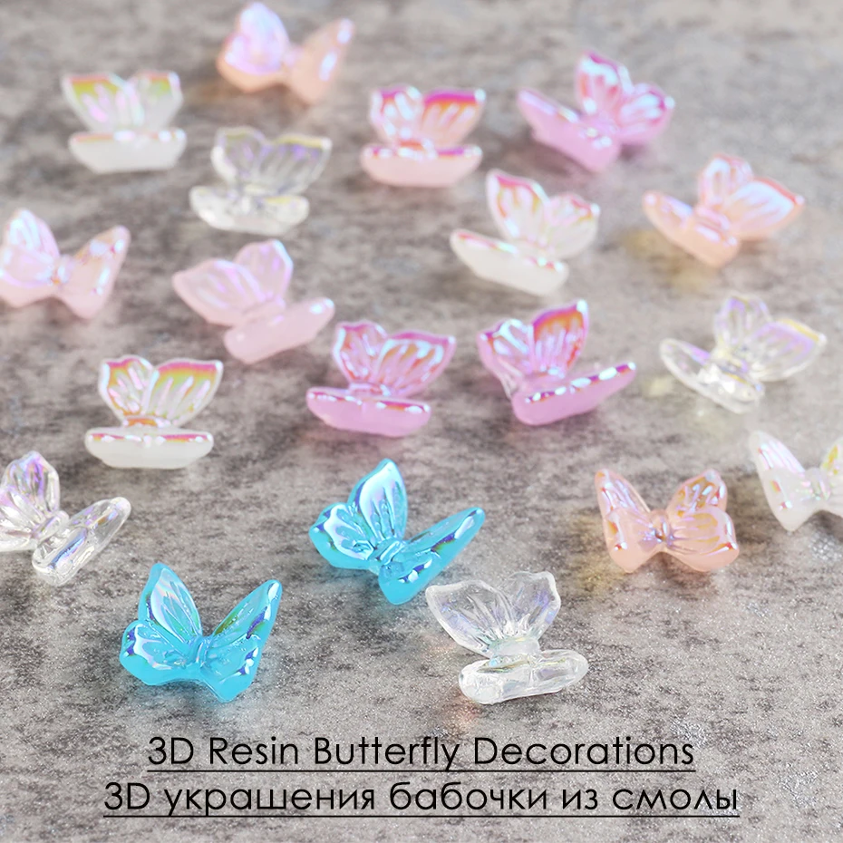 8pcs 3D Colorful Butterfly Rhinestones For Nails Art Decorations Magic Aurora Ornament DIY Charms Manicure Accessories LY1860