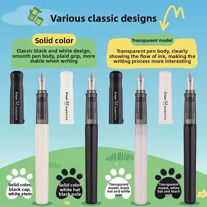 PILOT (Japan ) Kakuno Panda Limited-Edition Fountain Pen F Fine Nib Luxury Resin Pink Smile Ink Pen Gift Packge Set