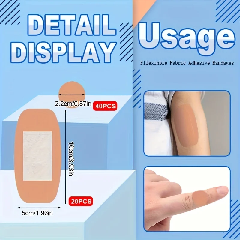 50 Stück verschiedene PE-Stoffverbände, flexible selbstklebende Fingerspitzen-Punktverbände, verschiedene Größen für die Wundversorgung, Erste Hilfe und Heimgebrauch – Detail 4
