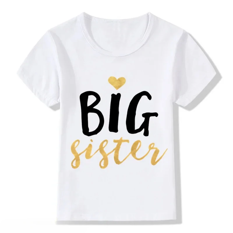 Big Sister Print Baby Girls White Tshirt Boy Summer Short-Sleeved Casual T-shirts Kids Children's Fashion Tops Girl's Summer Tee