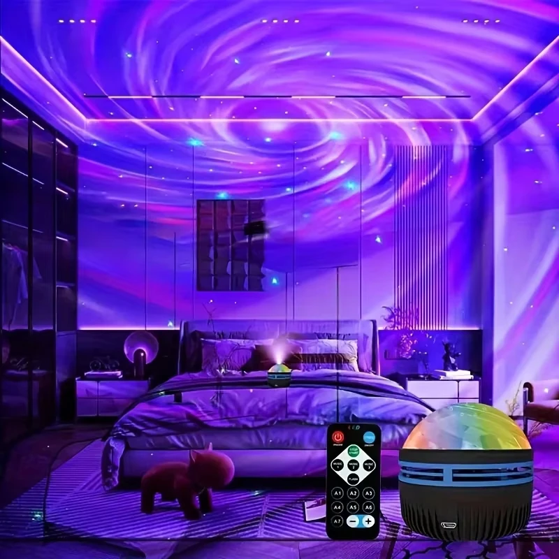 LED Night Light Water Wave/Aurora Projector Starry Sky Light with 7 Modes for Room Decoration and Holiday Gifts  USB-Powered