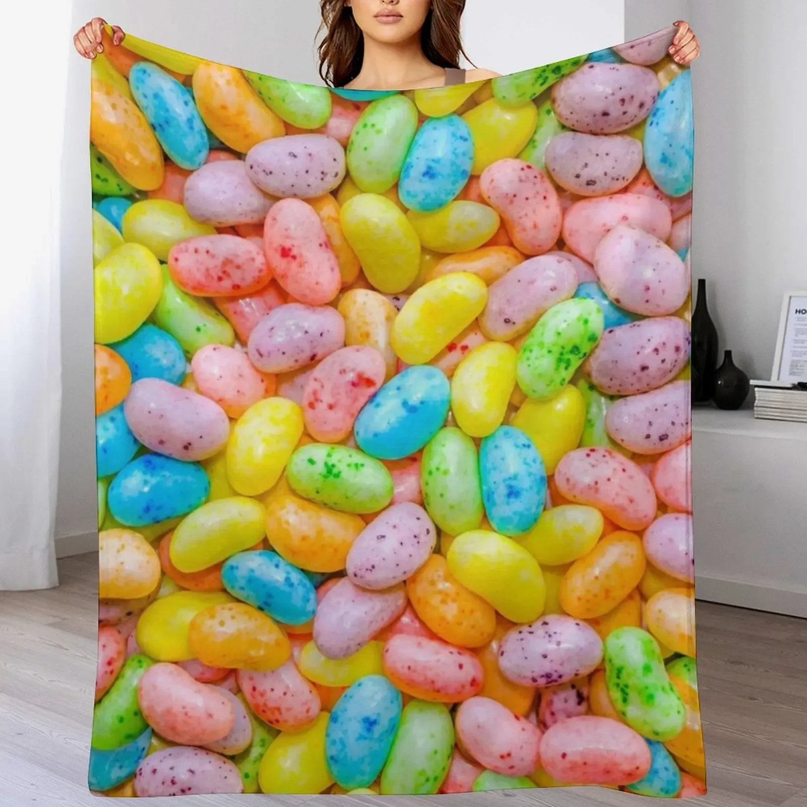 Light Pastel Speckled Jelly Bean Candies Photo Pattern Throw Blanket All Weather Soft Throw Blanket for Sofa